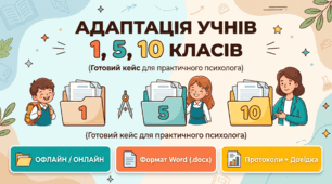 Адаптація учнів 1, 5, 10 класів під ключ (офлайн + онлайн): методики, протоколи, довідки