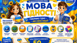 Меганабір: Перший урок 2026-2027 «Мова гідності» НУШ 1-6 клас  — Презентація + Роздатковий матеріал (Постер, Медалі, Сертифікат, Браслети, Розмальовка, Диплом, Аплікації, Фоторамка)
