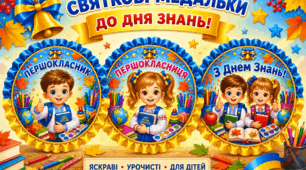 Святкові медальки «Першокласник», «Першокласниця», «З Днем Знань!» | 1 вересня | День знань