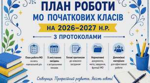 План роботи методичного об'єднання вчителів  початкових класів на 2026–2027 навчальний рік З ПРОТОКОЛАМИ