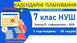 Календарно-тематичне планування з інформатики. 7 клас НУШ. Ривкінд, 2024 р., 1 год/тиждень