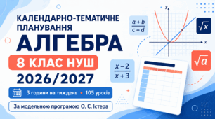 КАЛЕНДАРНО-ТЕМАТИЧНЕ ПЛАНУВАННЯ З АЛГЕБРИ. 8 КЛАС НУШ. 105 УРОКІВ. Істер. 2026/2027 Н. Р.