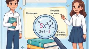 Одночлени: стандартний вигляд, коефіцієнт, степінь одночлена.