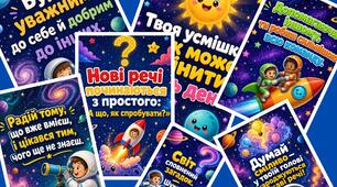 Оформлення класу "Космос": наліпки на двері, оформлення стенду або стін, правила класу, фрази-мотиватори