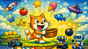 Проєкт-гра «Піймай об'єкт» у Scratch — покрокове завдання для учнів (5–6 клас). Цікаві завдання Scratch