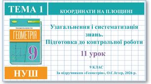 9 клас. Геометрія (НУШ). Урок№11.  Узагальнення і систематизація знань з теми "КООРДИНАТИ НА ПЛОЩИНІ".