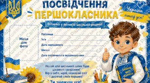 Посвідчення першокласника для хлопчиків та дівчаток, посвідчення НУШ, посвідчення першокласника готове для друку