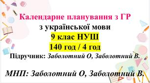 Календарне планування з ГР. Українська мова 9 клас НУШ (4 год) . Підручник: О.Заболотний