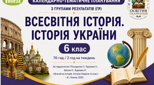 Календарно-тематичне планування з ГР курсу Всесвітня історія.Історія України 6 клас НУШ.70 год/2 год, за підручником Піскарьова