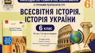 Календарно-тематичне планування з ГР курсу Всесвітня історія. Історія України 6 клас НУШ.70 год/1,5 год, за підручником Гісем